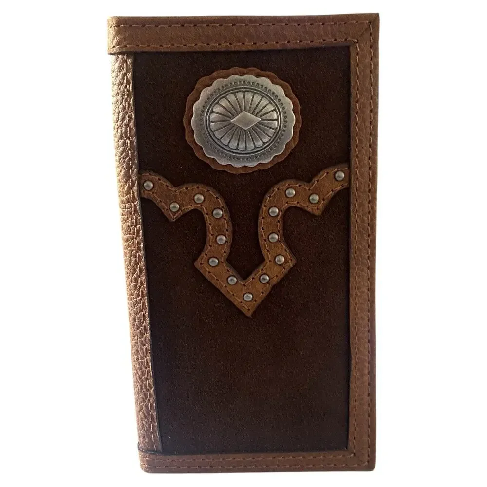NWT Justin Jr. Rodeo Wallet Genuine Leather And Suede RFID (24010481W3) Studded